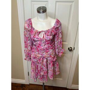 For Love & Lemons Pink Floral Kaycee Mini Dress $340, Size Medium